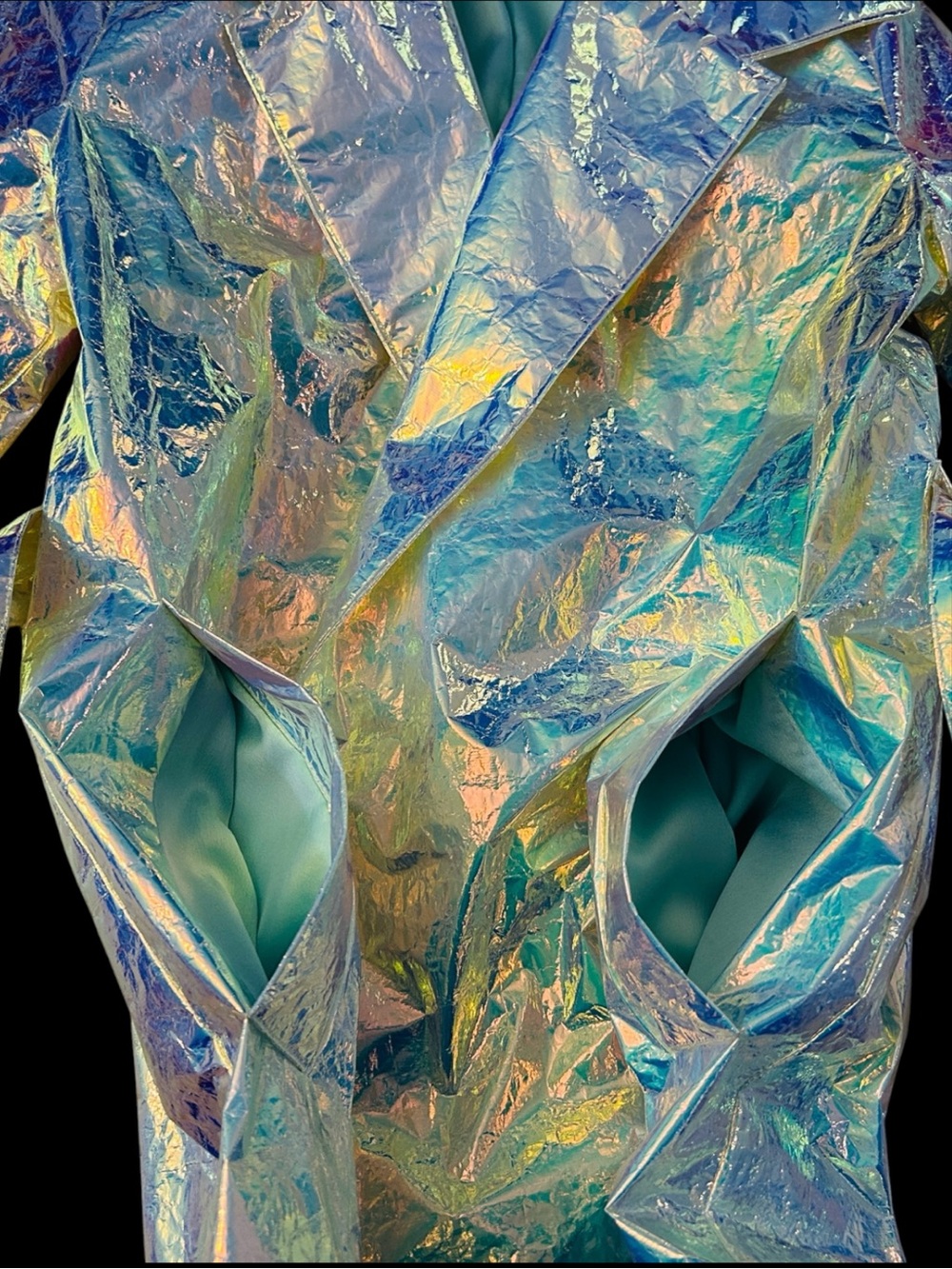 Current Mood Iridescent Holographic Unicorn Crinkle-Textured Jacket Belted Small - Picture 8 of 16